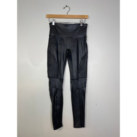 NEW Spanx Faux Leather Moto High Rise Very Black Leggings - Picture 2 of 8